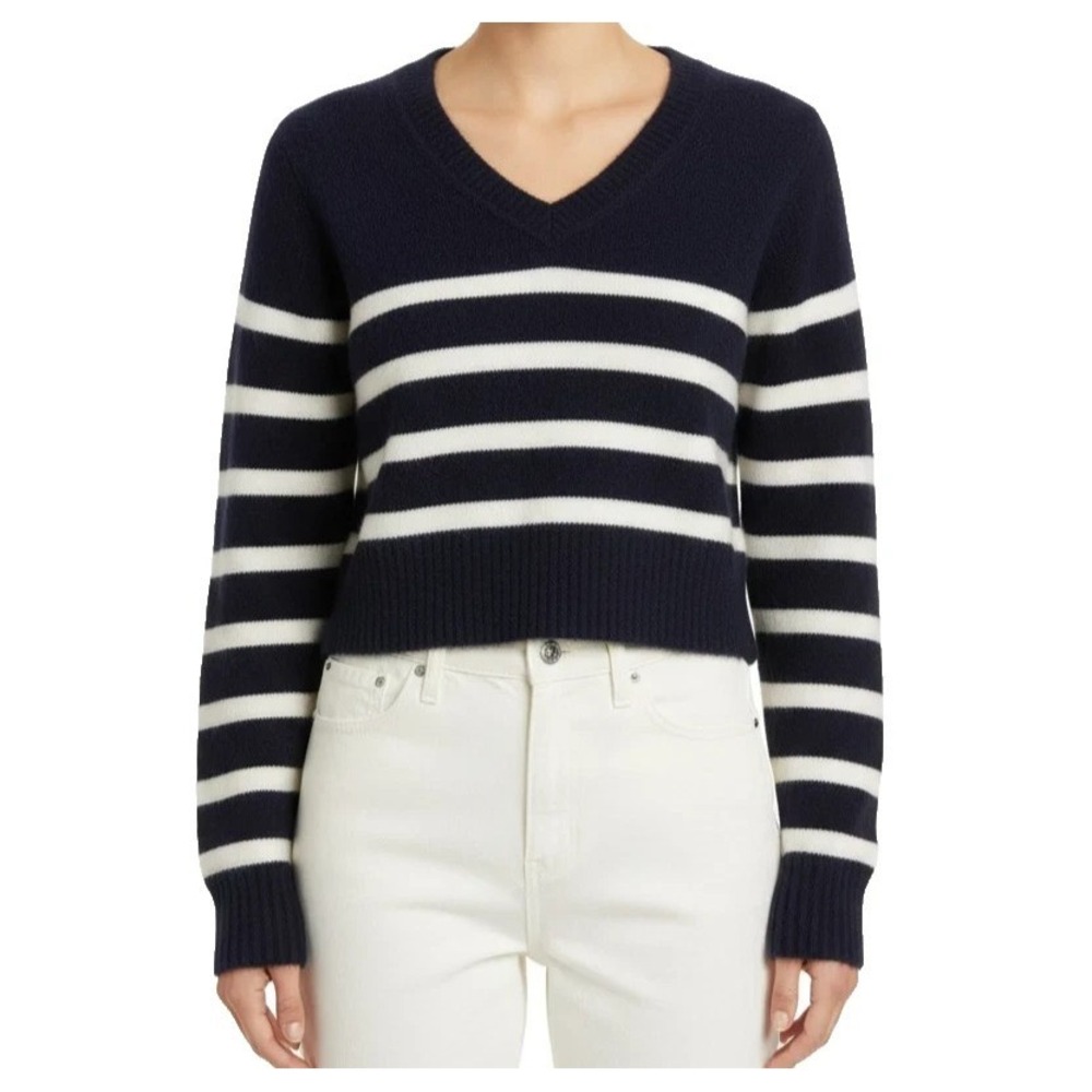 Abercrombie & Fitch Merino Wool Cropped Pullover Preppy Sweater Women's S, Navy